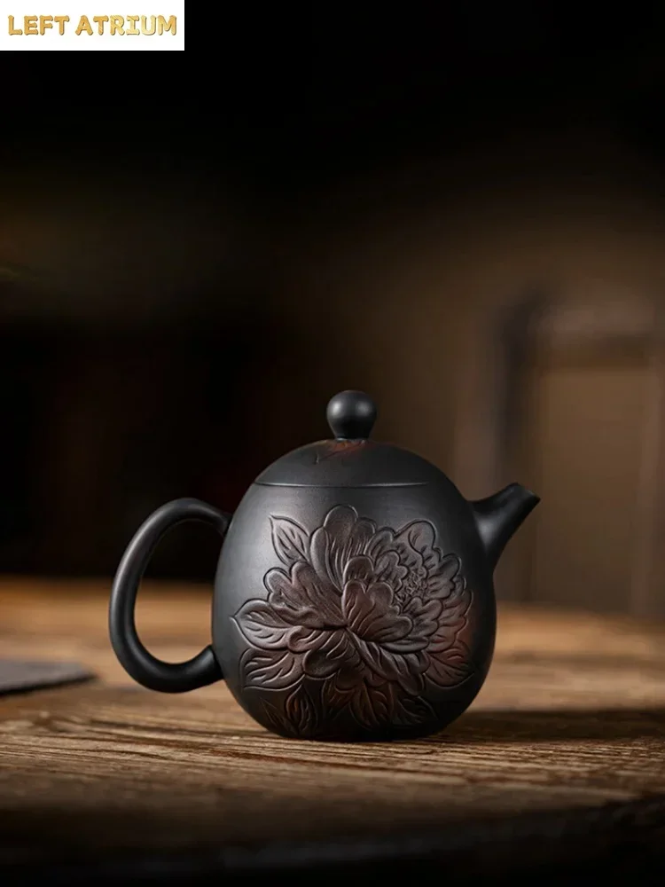 Jianshui Clay Purple Pottery  Carving Teapot Hand Painted Antique Relief Teapot Household Teapot Kungfu Tea Set Kettle