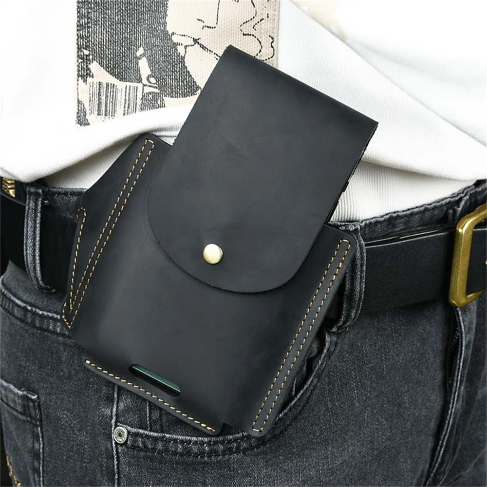 AIGUONIU Echt leer Mannelijke heuptas Telefoonzakje Zakken Heuptas Crazy Horse Lederen Man Buitensporten Riem Heuptas