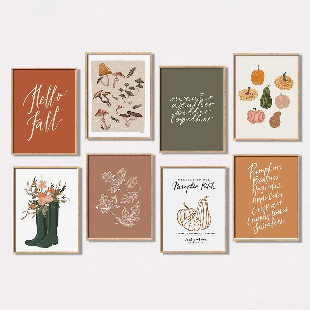 

Autumn Printable Wall Art Poster Fall Themed Decor Fall Pumpkins Print Wild Mushrooms Art Autumn Leaves Cozy Fall Themed Decor