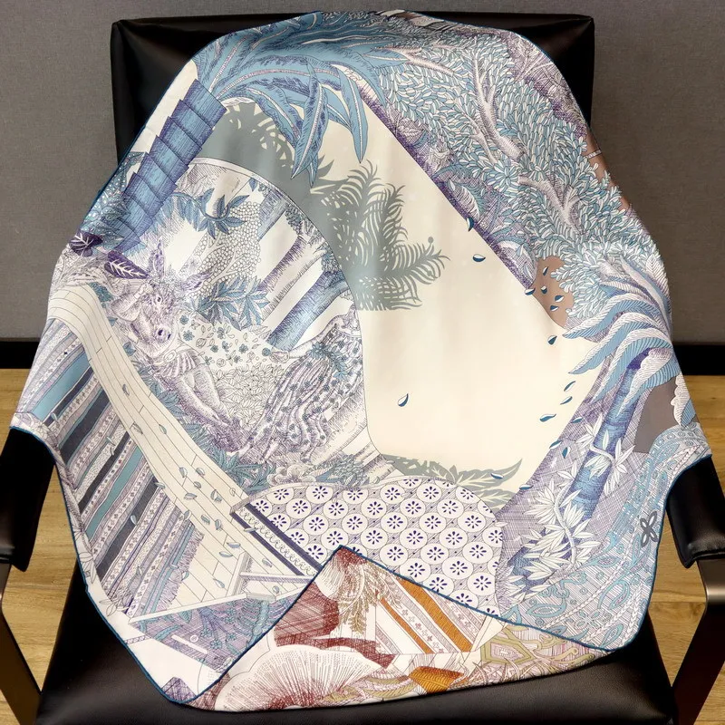 مزدوجة طباعة وشاح حريري AB الطباعة شالات رئيس الرقبة حقيبة عصابات اليد توالت حواف الأوشحة 90 سنتيمتر حزام الديكور