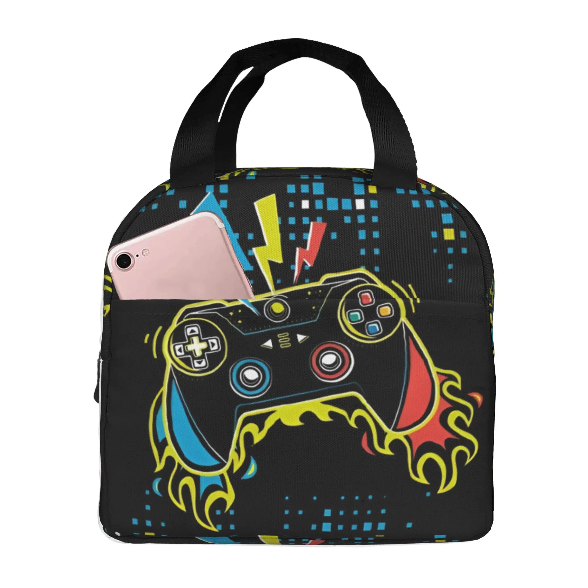 Game Controller Thermal Insulated Lunch Bags Women Fashionable Pattern Portable Lunch Container for School  Storage Food Box