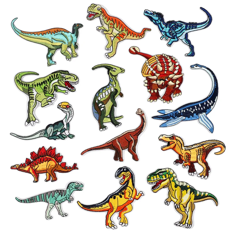 1PCS Ironing Patch Sewing on Clothes DIY for Clothing Dinosaurs Embroidery Fusible Applique Badge Bag Decoration Stripes