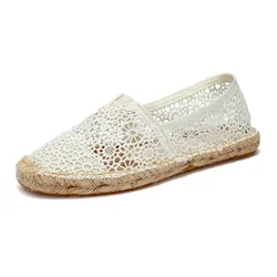 Fashion Shoes Summer Women Loafers Casual Lady Lace Shoes Beige Blk Elegant Woman Casual Shoes Solid Embroider Flats 2024