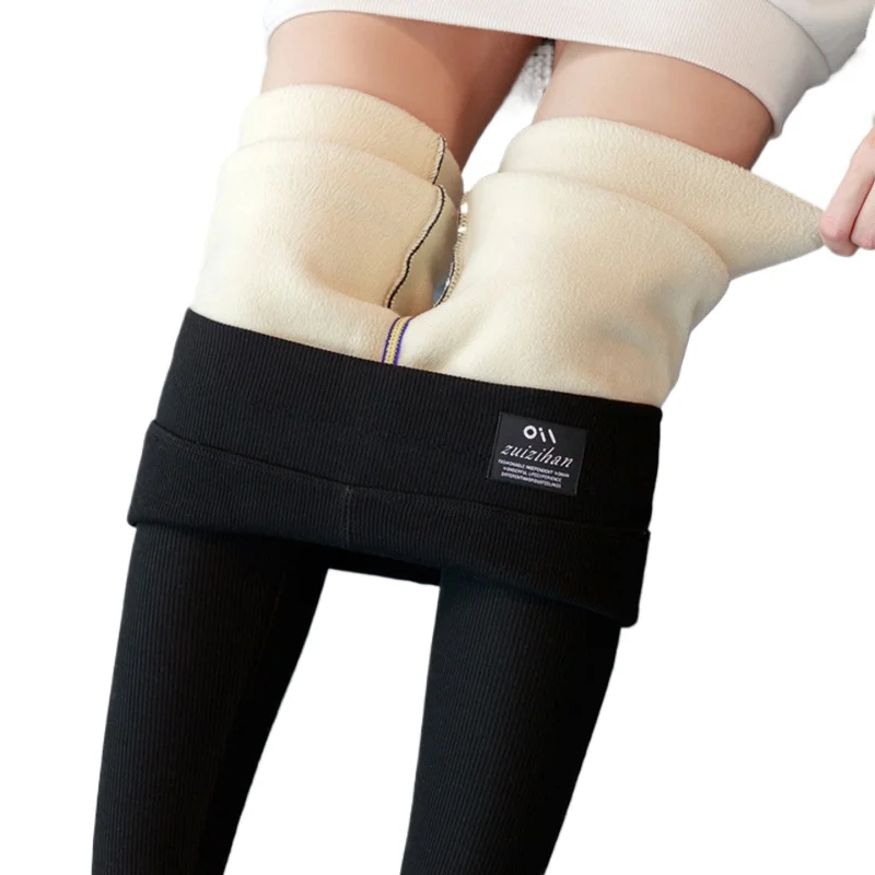 

Winter Warm Leggings Women Sexy High Waist Ribbed Leggings Woman High Stretch Fleece Lined Thick Pants Ladies