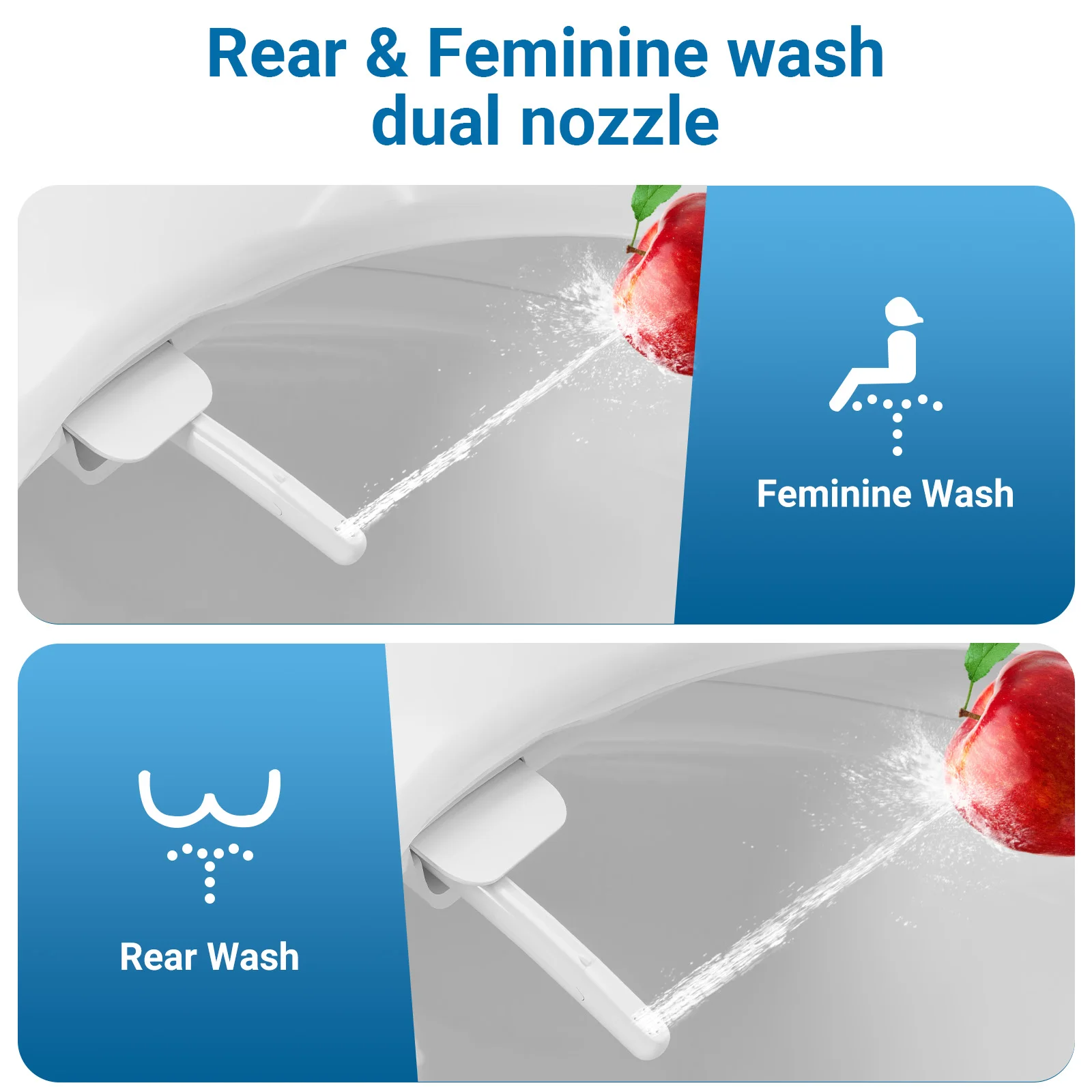 Non-Electric Bidet Toilet Seat, Elongated/Round Toilet Bidet, Self Cleaning Dual Nozzles, Soft-Close Lid, Hygiene Toilet Seat Cover