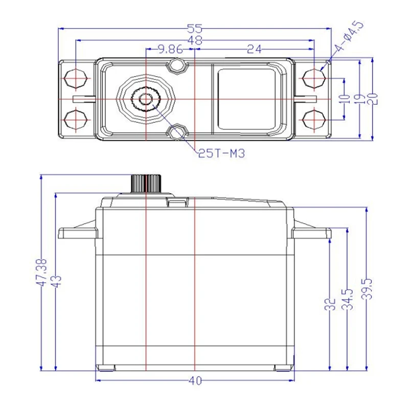 Feetech 25kg Standard Size 180-Degree Steel Gear Digital Servo Waterproof With Torque Protection for RC Control Car Model Robot