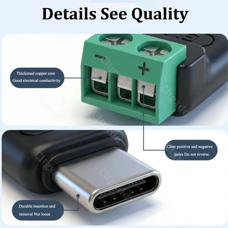 2 Stück Cltgxdd Typ-C Micro-USB auf 2-Pin lötfreier Anschlussblock-Adapter 3A 5V Stromanschluss für DIY-Stromversorgung – Detail 5