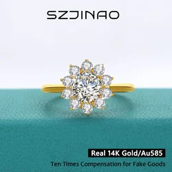 Princess Diana Moissanite Ring 14K Gold Au585 for Women 6.5mm VVS1 Diamond Rings for Engagement Wedding Gift Trendy Jewelry