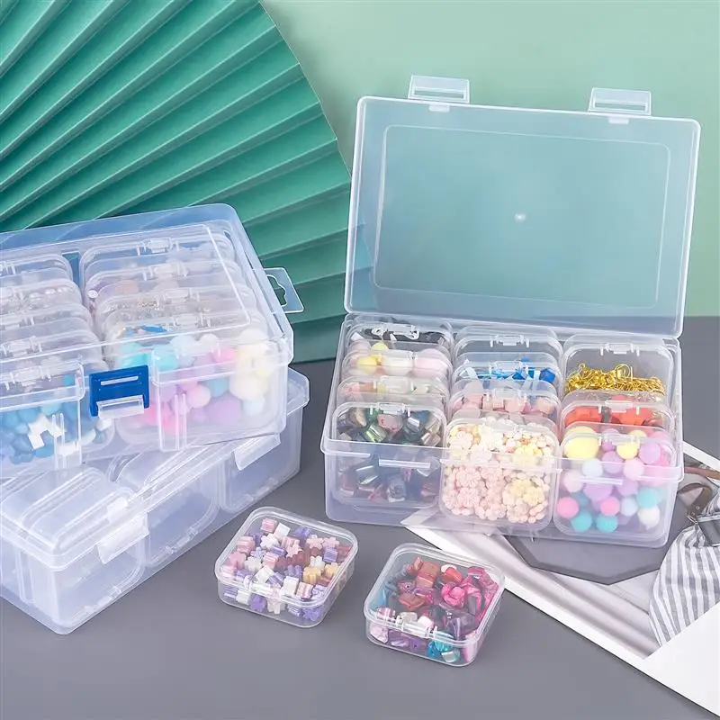 4/10/12/15/28 Grid Nail Art Jewelry Storage Boxes Set Transparent Plastic Case DIY Organizer Earrings Rings Beads Button Craft