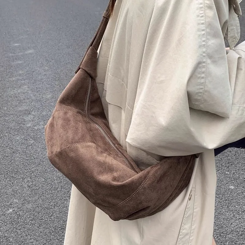 

Замшевая однотонная большая сумка в стиле ретро, женская сумка через плечо большой вместимости с вышивкой, женская повседневная универсальная сумка через плечо на каждый день, 2025