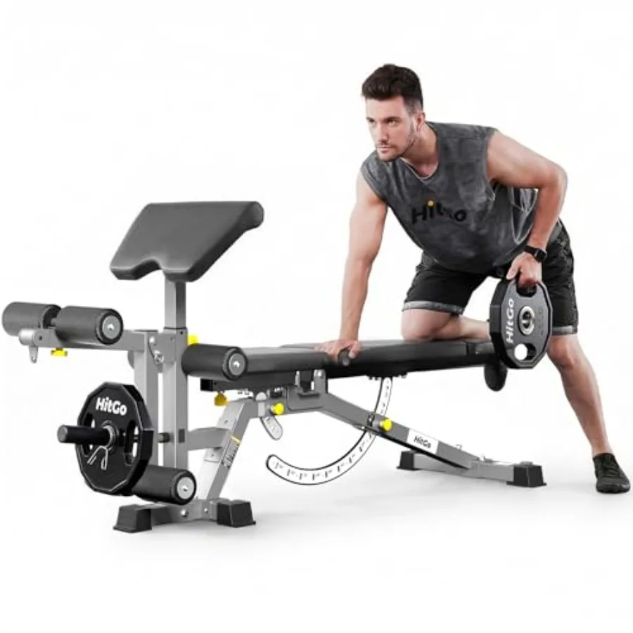 

Adjustable Weight Bench for Home Gym: Steel 50×70mm Frame, Black Finish, Multi-Angle Backrest Seat, Preacher Curl + Leg Extensi