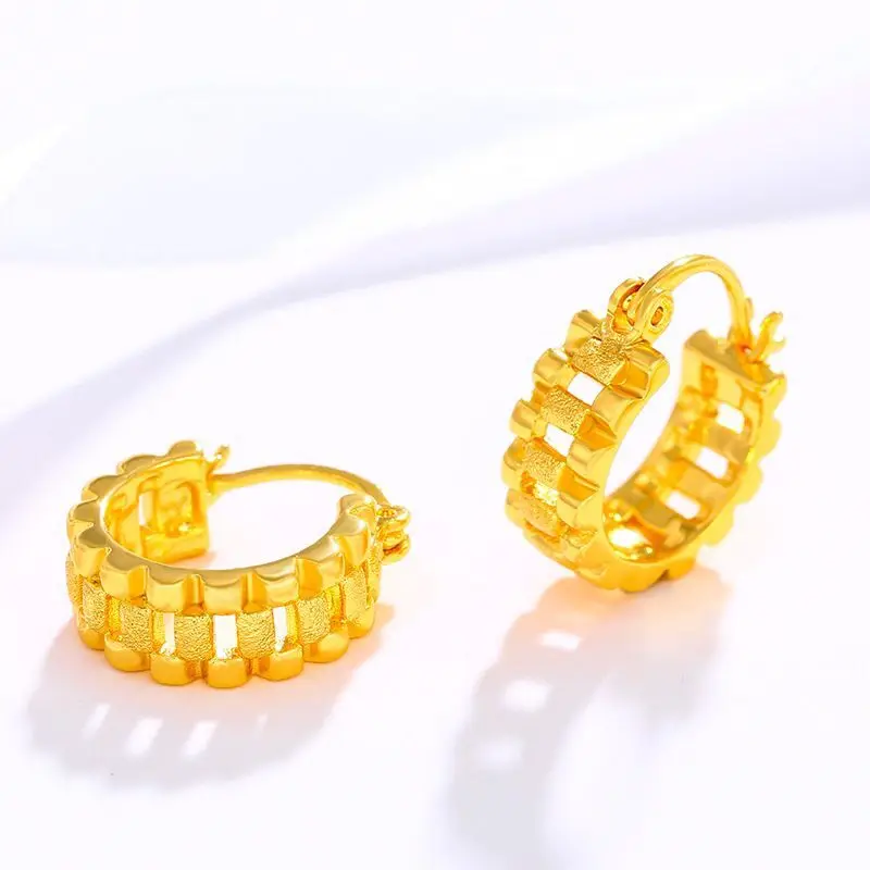 Wholesale --- 24 K Pure Gold Plated Tank Hoop Earrings for Women Fashion Jewelry