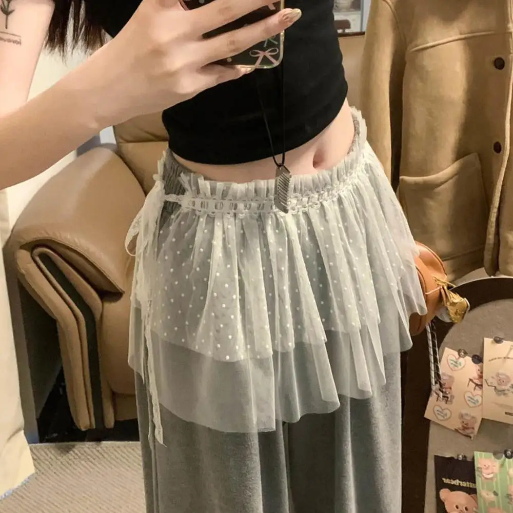 

Harajuku Women White Lace Flounce Skirt Korean Y2k Fashion Lace-up Cute Mini Waist Skirts Streetwear Clothing Matching Skirts