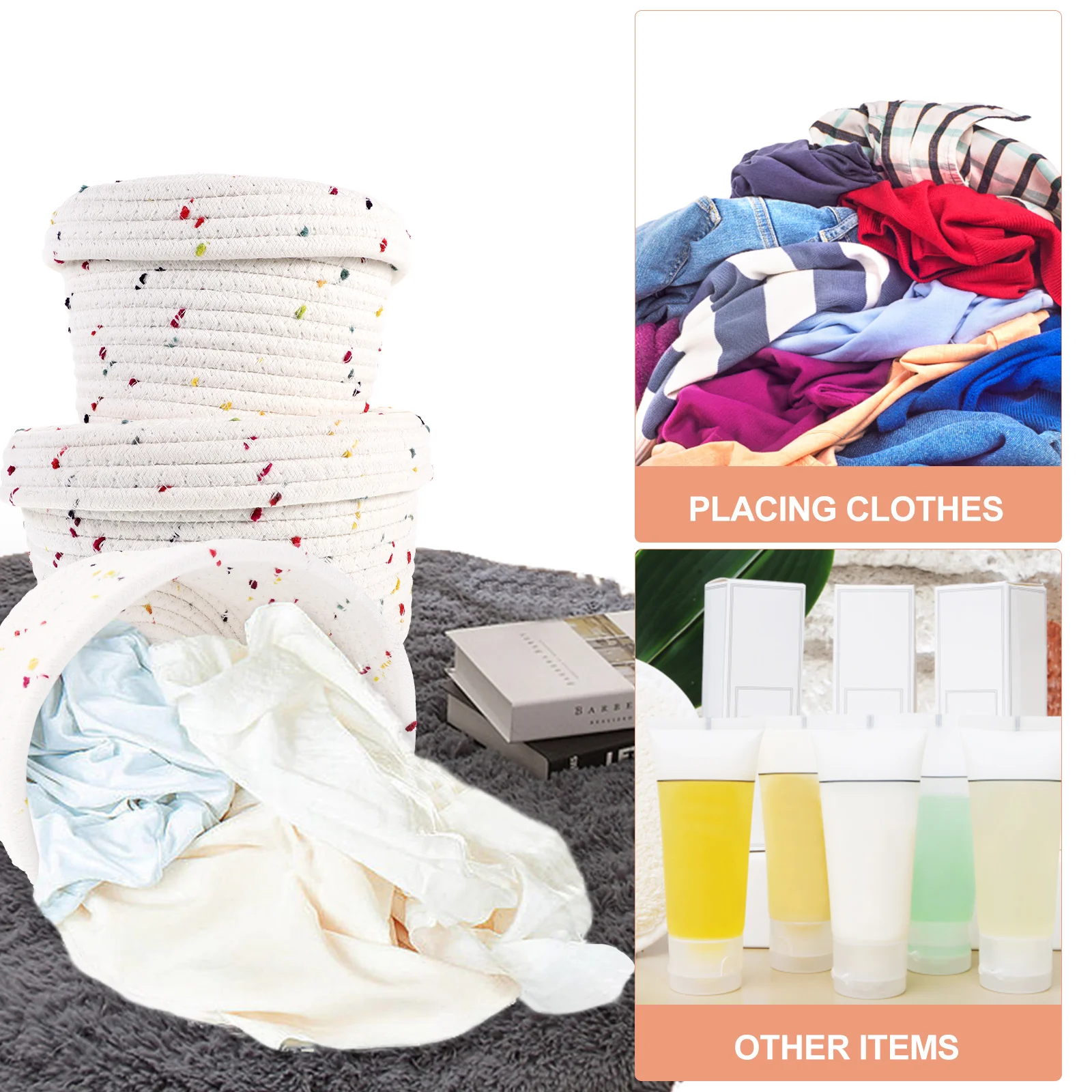 

2Pcs Small Cotton Rope Basket Woven Storage Organizer Desktop Snack Sundries Holder Decorative Woven Baskets Round Basket