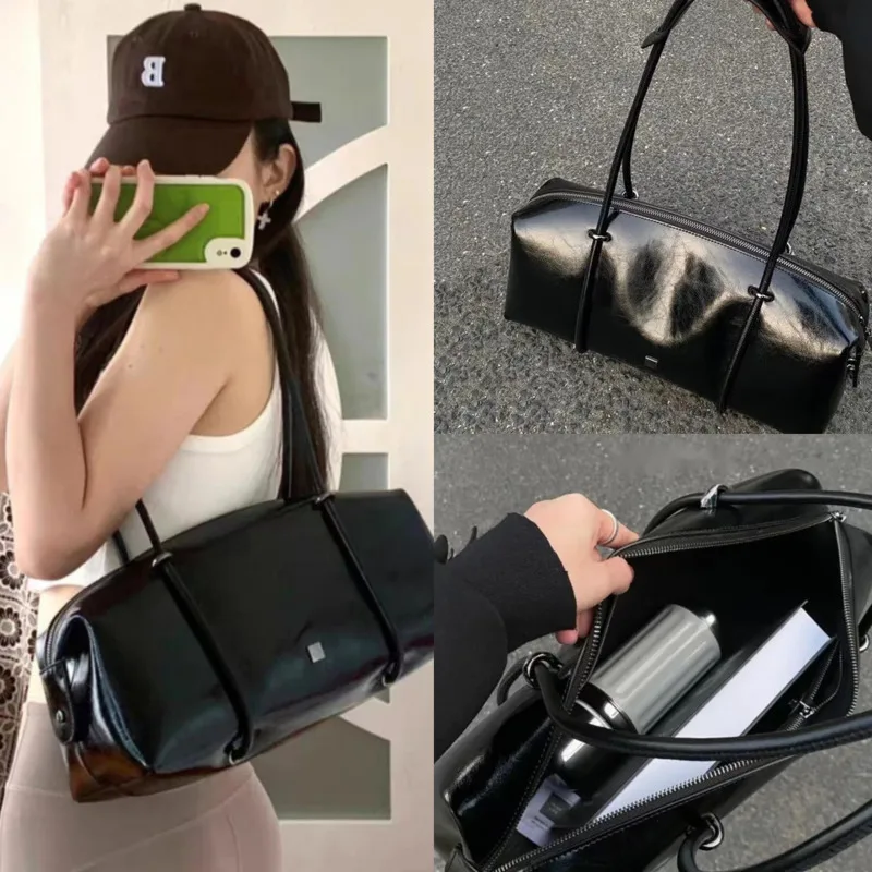 Boston Pillow Bag 2024 Travel Handbag Motorcycle Bag High Quality Single Shoulder Women Girl Bag Black Large Capacity Tote Bag