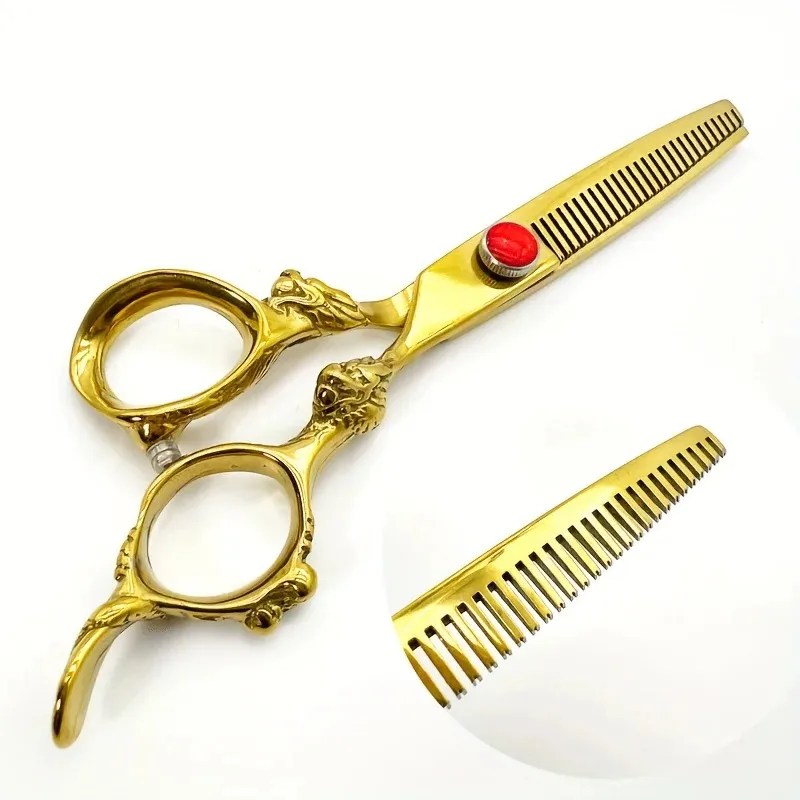 6 Inch Professional Barber Scissors Kit With Golden Dragon Handle Hairdressing Scissors Titanium Plated Thinning Scissors