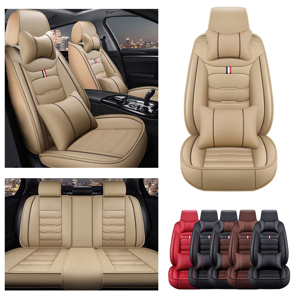 Car Seat Covers For FORD Edge C-Max Hybrid Escape Hybrid Five Hundred Focus Electric Full Coverage Leatherette Seat Cover 5 seat