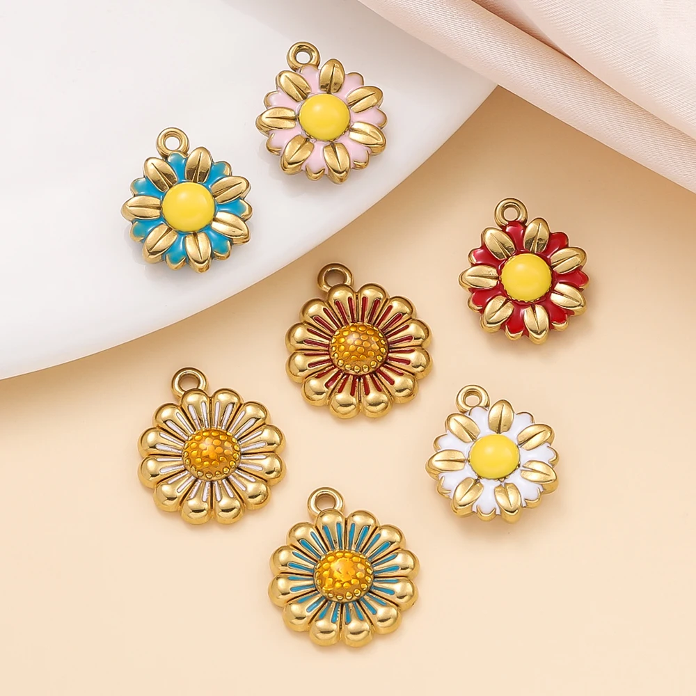 2 ピース/パックステンレス鋼 304 菊の形の花のペンダント DIY ブレスレットネックレスジュエリーメイキングアクセサリー