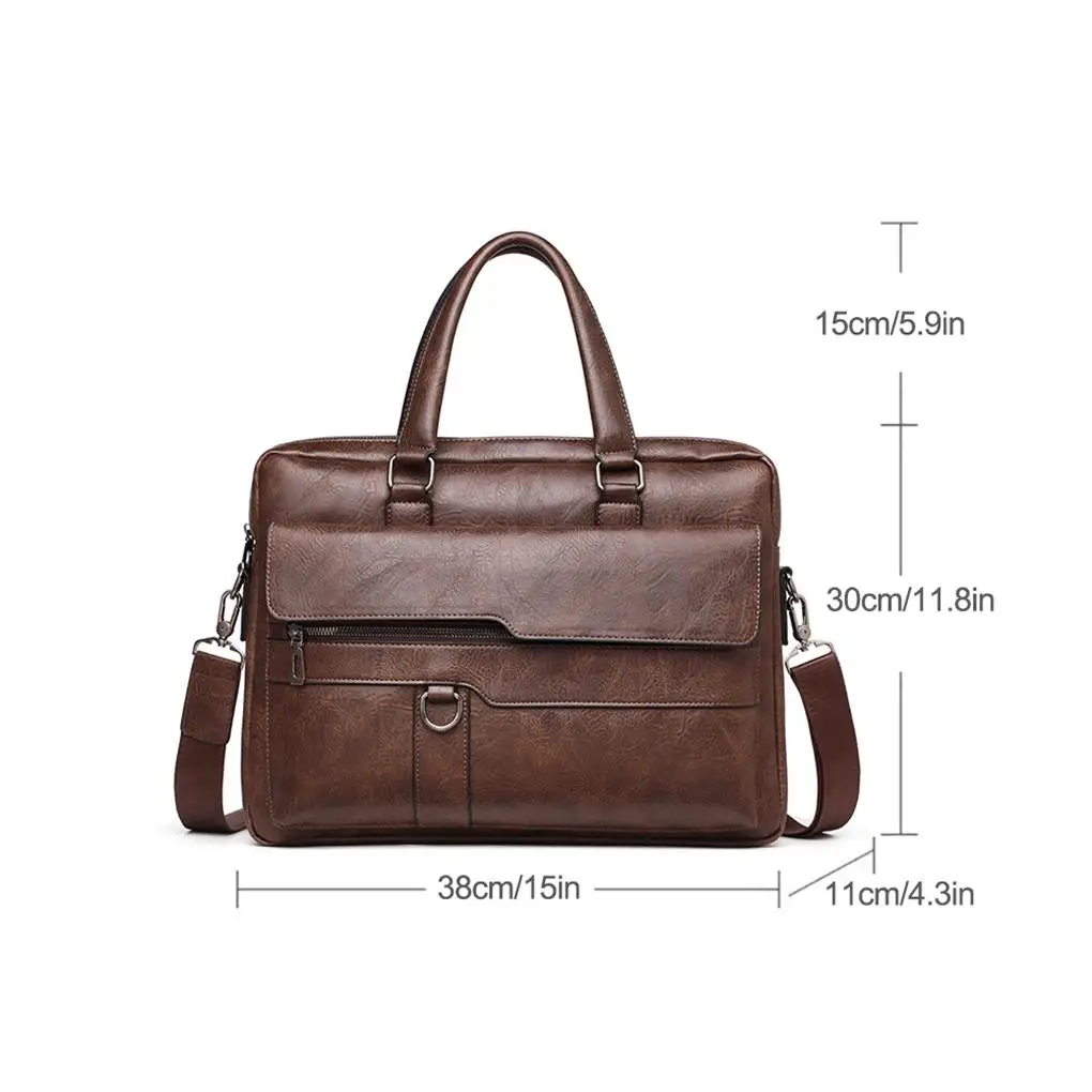 Men’s PU Business Bag Retro Messenger Bag Multi-pocket Briefcase for Men