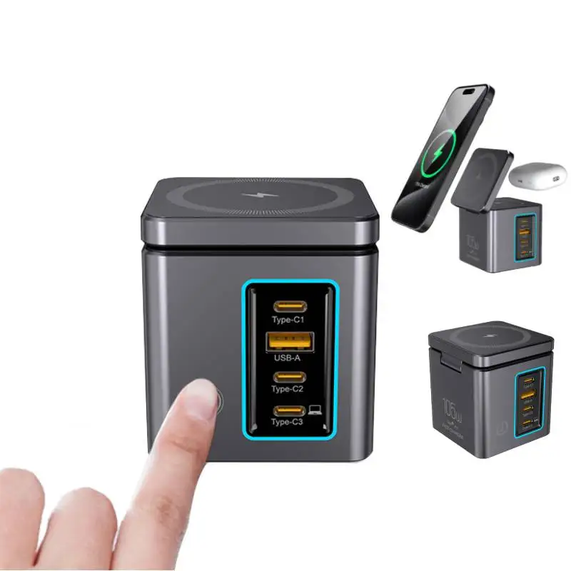 

105W 6 in 1 Desktop Charger Wireless Charger Fast Charging Tower Power Combo Tower USB Typec for Laptop Phone Quick Charger