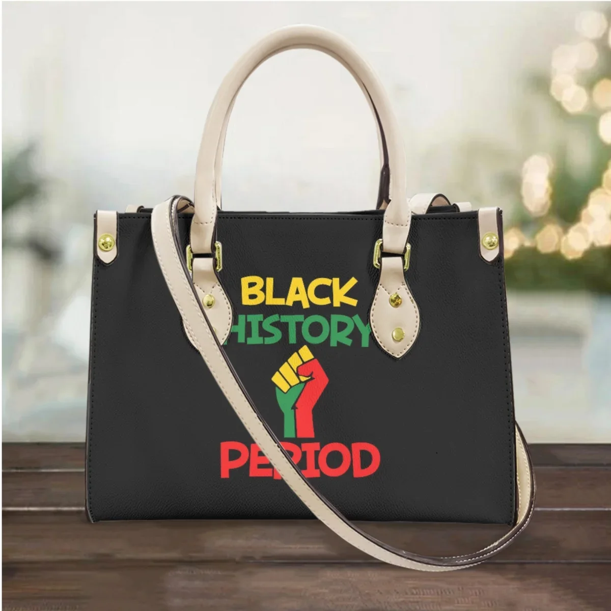 Black History-Bolso de cuero con correa de hombro larga para mujer, bolsa de mensajero portátil, bolso de compras para niñas, puño de período de historia, diseño creativo