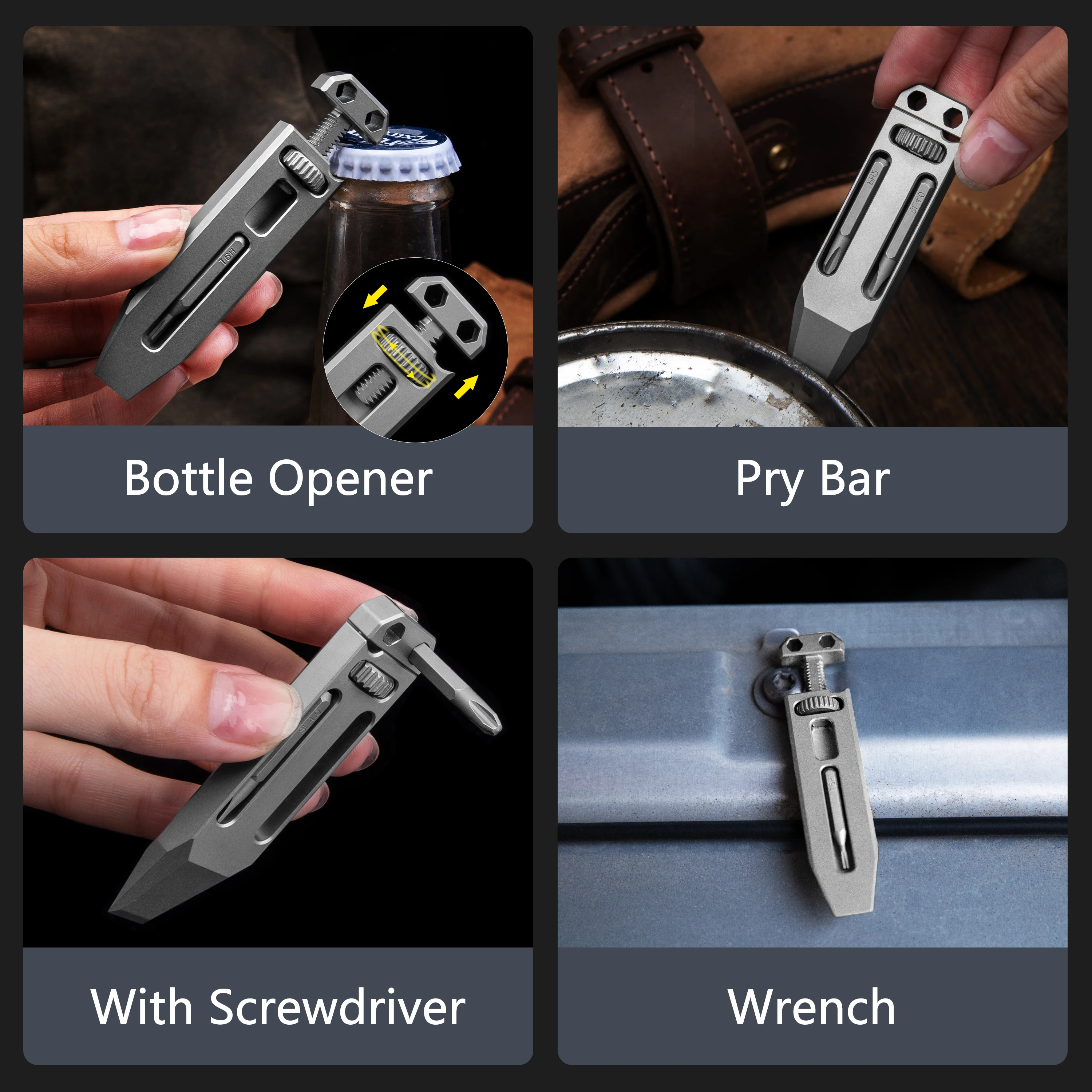 Titanium Alloy Telescopic Crowbar Bottle Opener Screwdriver Wrench Outdoor Camping EDC Hand Tools With 3 Batch Head