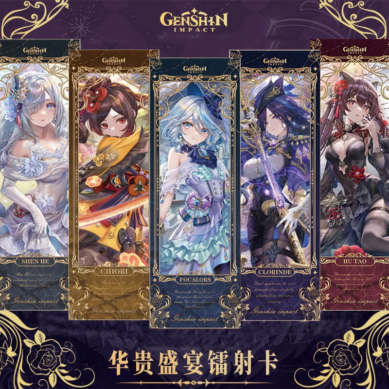 

Game Genshin Impact Clorinde Hu Tao Cosplay Laser Ticket Lavish Feast Dress bookmark Sided Collection Cards