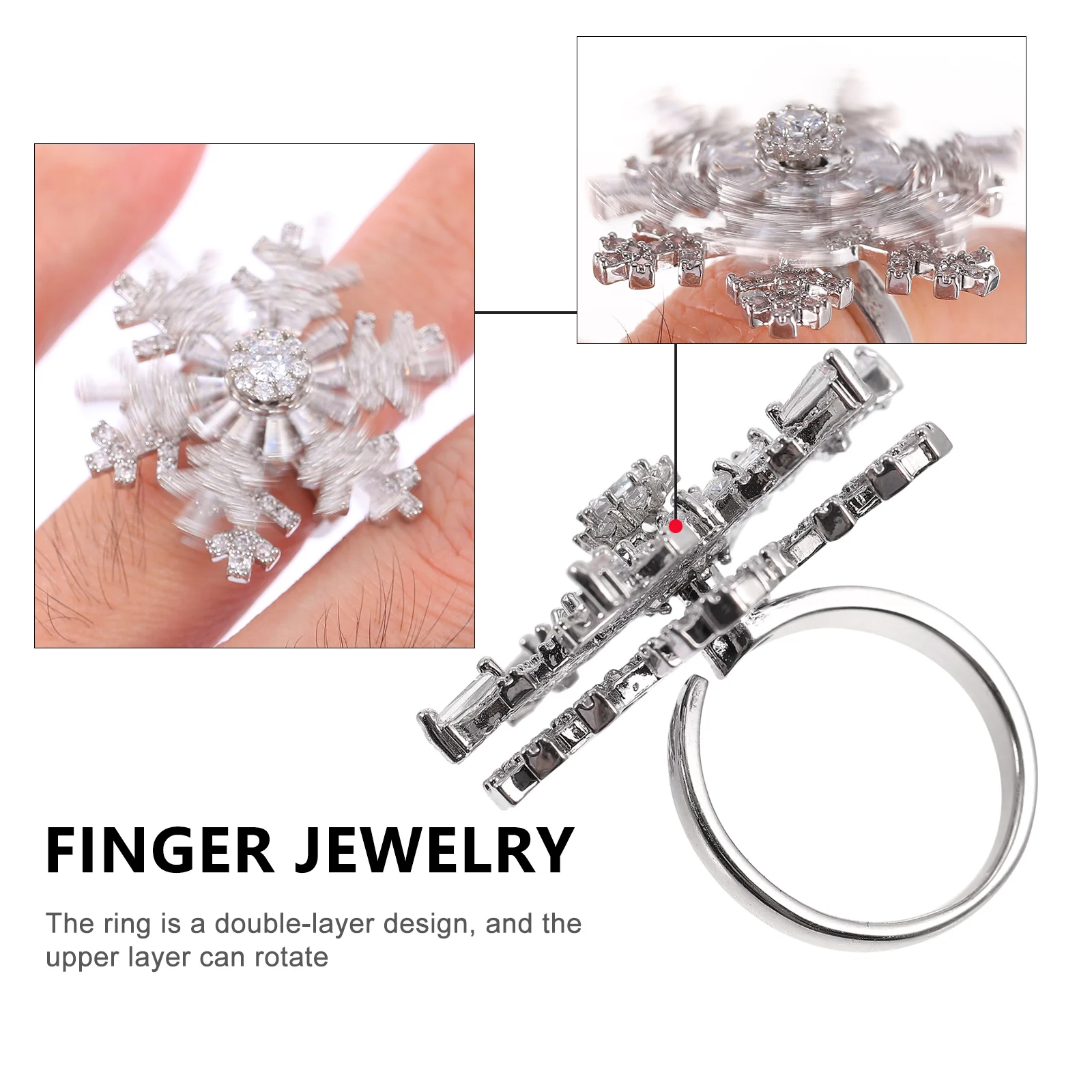 

Rotatable Double Delicate Adjustable Zircon Finger Jewelry Finger Jewelry Women Ring Adjustable Ring Gift
