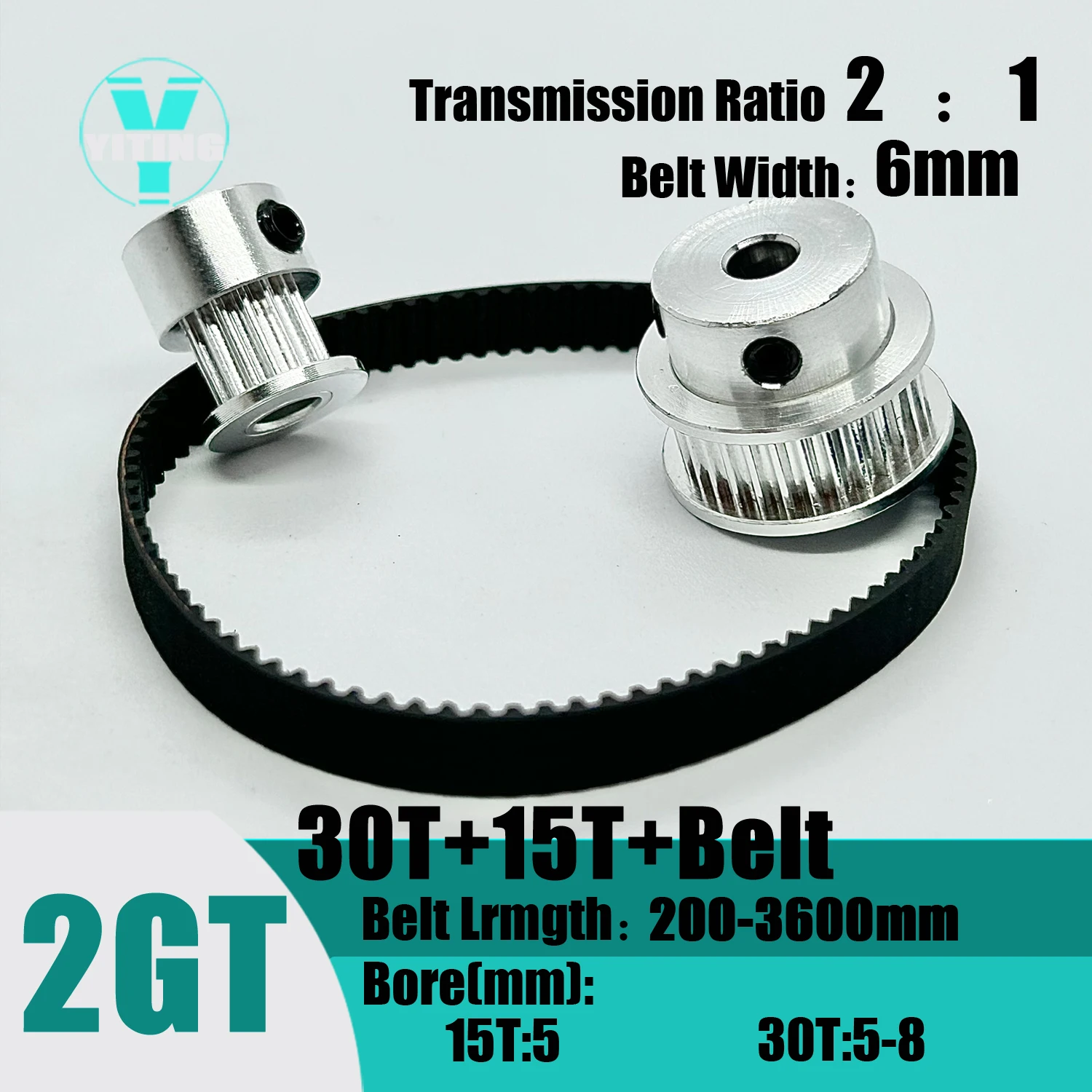 2GT 2M 30Teeth 15T  GT2 15Teeth 30T Timing Belt Pulley Set Belt Width 6mm Bore 5-8mm  2:1 Wheel Synchronous Pulley Belt Kit