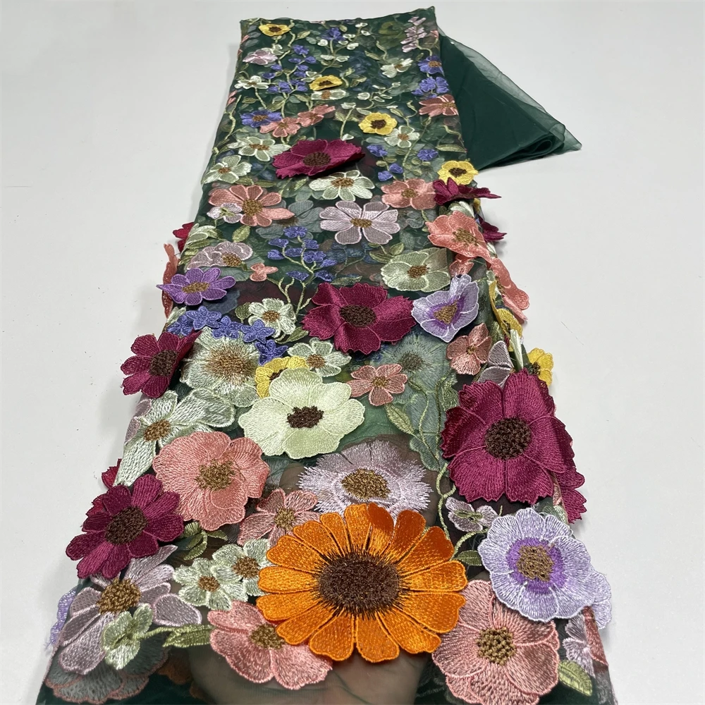 

3D Flowers In Purple French Lace Fabric 2025 High Quality Lace Net African Lace Fabric With Beads Lace Fabrics For Wedding Party