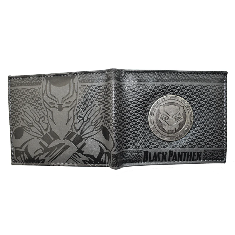 Metal Design Comics Marvel Black Panther Wallet PU Leather Purse with Coin Pocket for Young