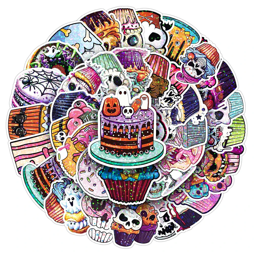 10/30/50 Stück Coole Horror-Totenkopf-Kuchen-Dessert-Aufkleber Wasserdichte Decals Gothic DIY Handy Skateboard Halloween-Aufkleber Spielzeug