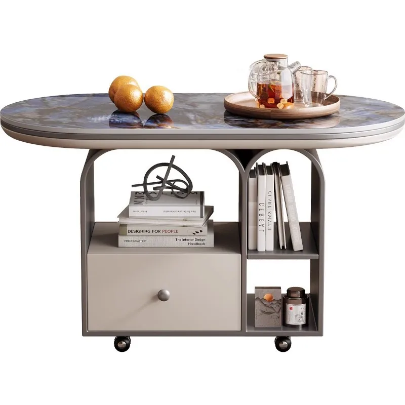 

Italian simple movable stainless steel coffee table light luxury modern trolley living room small apartment sofa rock slab
