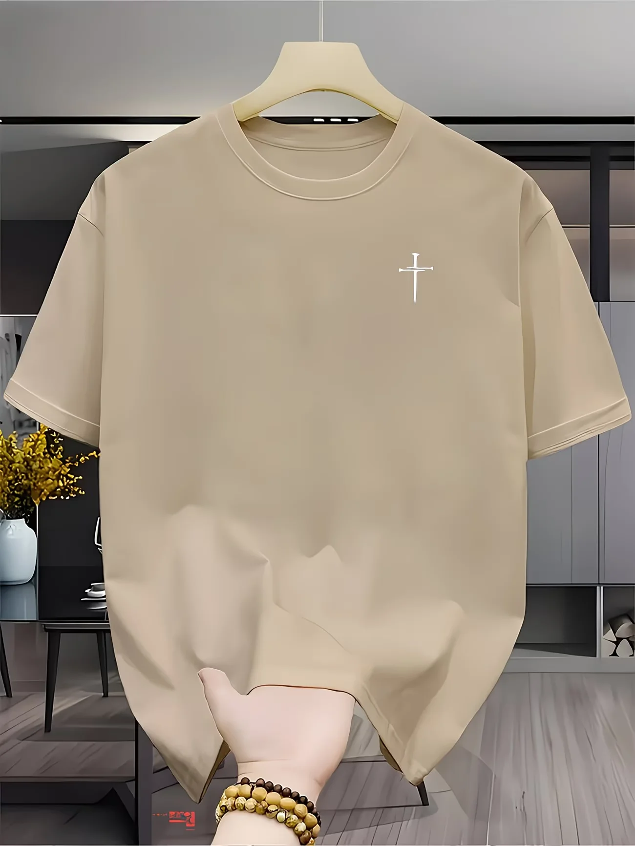 Men's Spring/ummer loose Creative Letter print casual slim fit round neck short sleeved T-shirt top ﻿