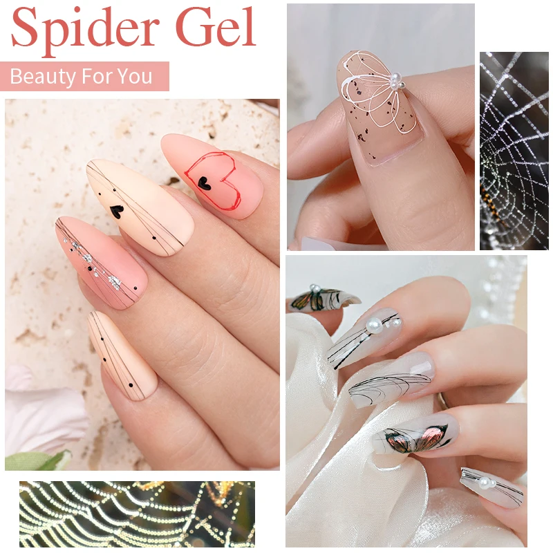 PUENTE 3個セット ブラック ホワイト カラー ドローイング プルワイヤー ジェルポリッシュ ドットペン付き ソークオフ UV/LED ネイル スパイダージェル マニキュア用