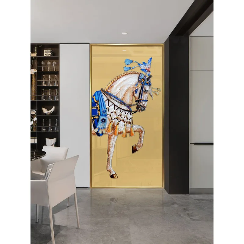 

Enamel decorative painting modern light luxury entrance hanging painting living room background wall mural