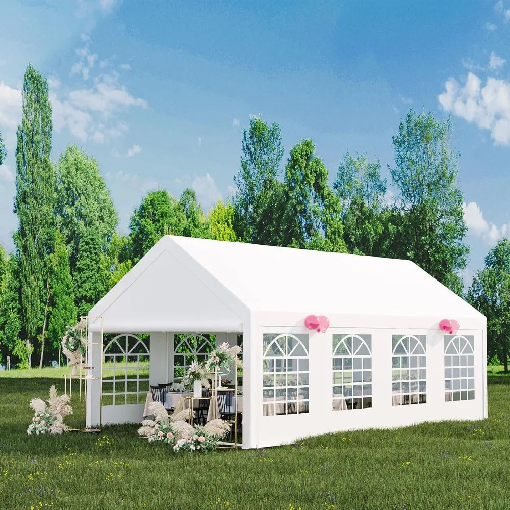 13 x 26 FT Outdoor Party Tent, Canopy, Wedding Terrace, Camping Shelter, Removable Side Walls and 3 Storage Bags, White