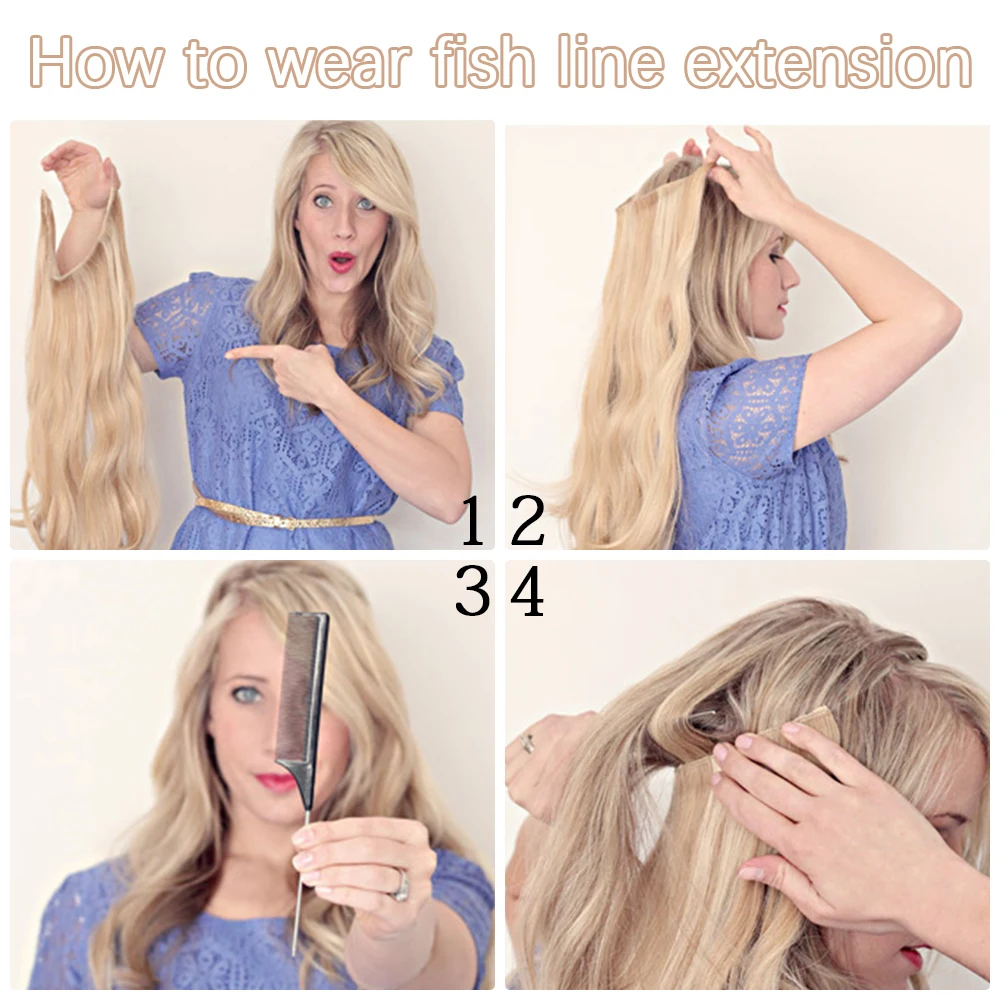 Extensiones de Cabello sintético sin Clips, pieza de cabello falso secreto oculto Natural, largo y ondulado, línea de pescado, 16, 22 y 32 pulgadas