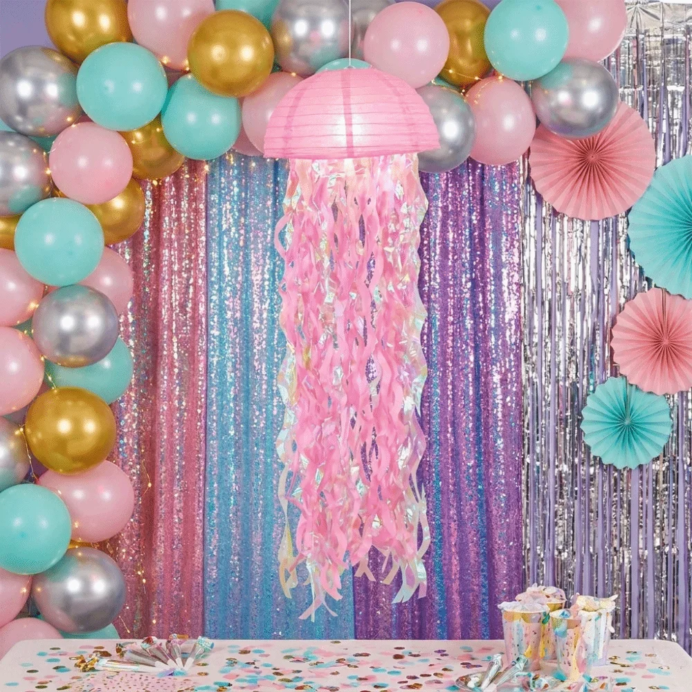 Creative Ocean Theme Jellyfish Lanterns Tassel Design Cartoon Paper Lanterns Handmade Foldable Hanging Lamp Ball Birthday