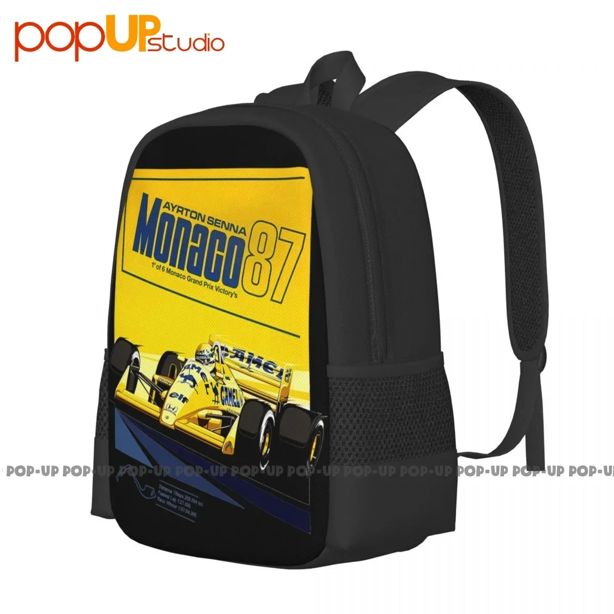 Tributo Ayrton Senna Pilota Fórmula Gran Premio Montecarlo 1987 Mochila de viagem de grande capacidade com impressão 3D