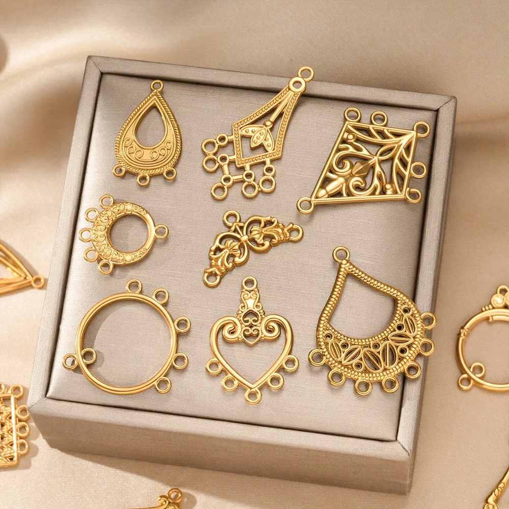 2 Stück Edelstahl-Ohrringverbinder, Boho-Gold-Hohlanhänger für Frauen, DIY-Schmuck, Ohrringe, Halsketten, Großhandel – Detail 1