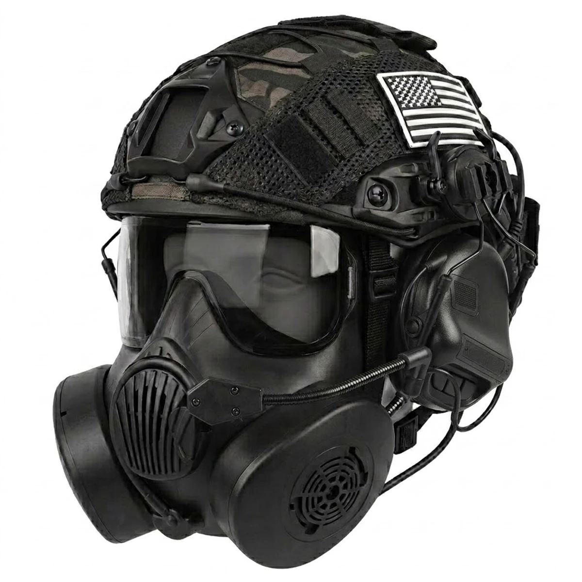 

Tactical Helmet Set Full Face Mask with Anti-fog Fan ZL4 Protective Airsoft Mask Communication Headset Gear Kit for Paintball