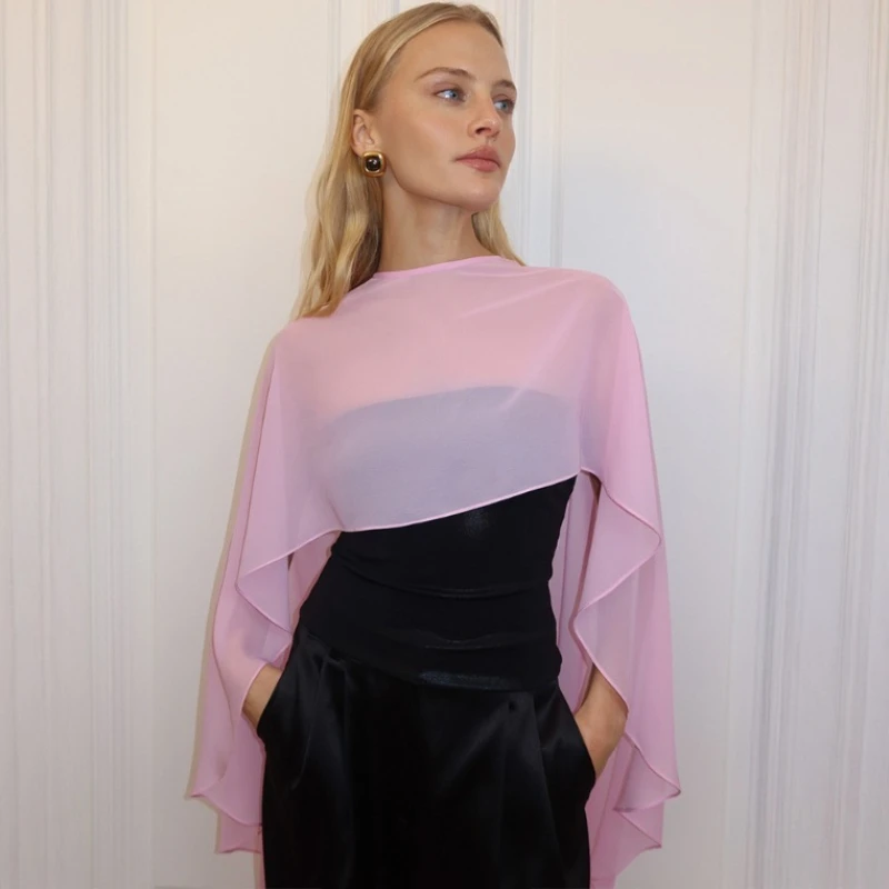 

Tsiisd Sheer Shawl Cape Top Women Irregular Streetwear Ruffle Flowy See-Through Formal Party Evening Gown Y2k Top Women's Top