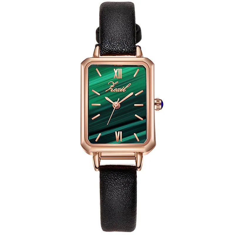 Fashion Square Women's Quartz Watch Retro Style Small Ladies Watch Malachite Green Dial Delicate Versatile Female Wristwatch