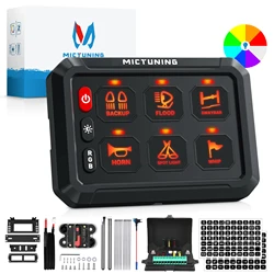 MICTUNING RGB 6 Gang Switch Panel, Multifunction Toggle Momentary Strobe Pulsed Switch Pod with Backlit Off for Truck RV Offroad