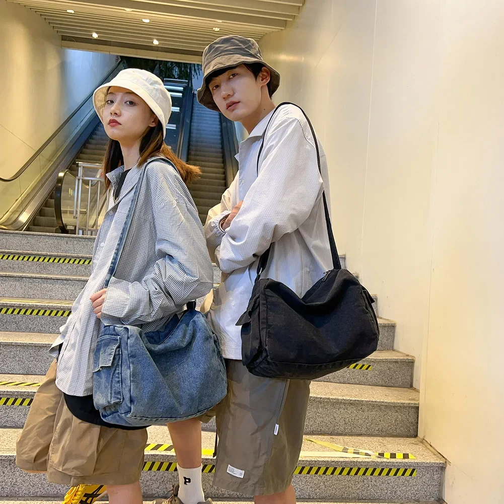 Women Denim Tote Bag Large Capacity Top Handle Bag Strap Adjustable Crossbody Sling Bag Vintage Messenger Bag Casual Shopper Bag