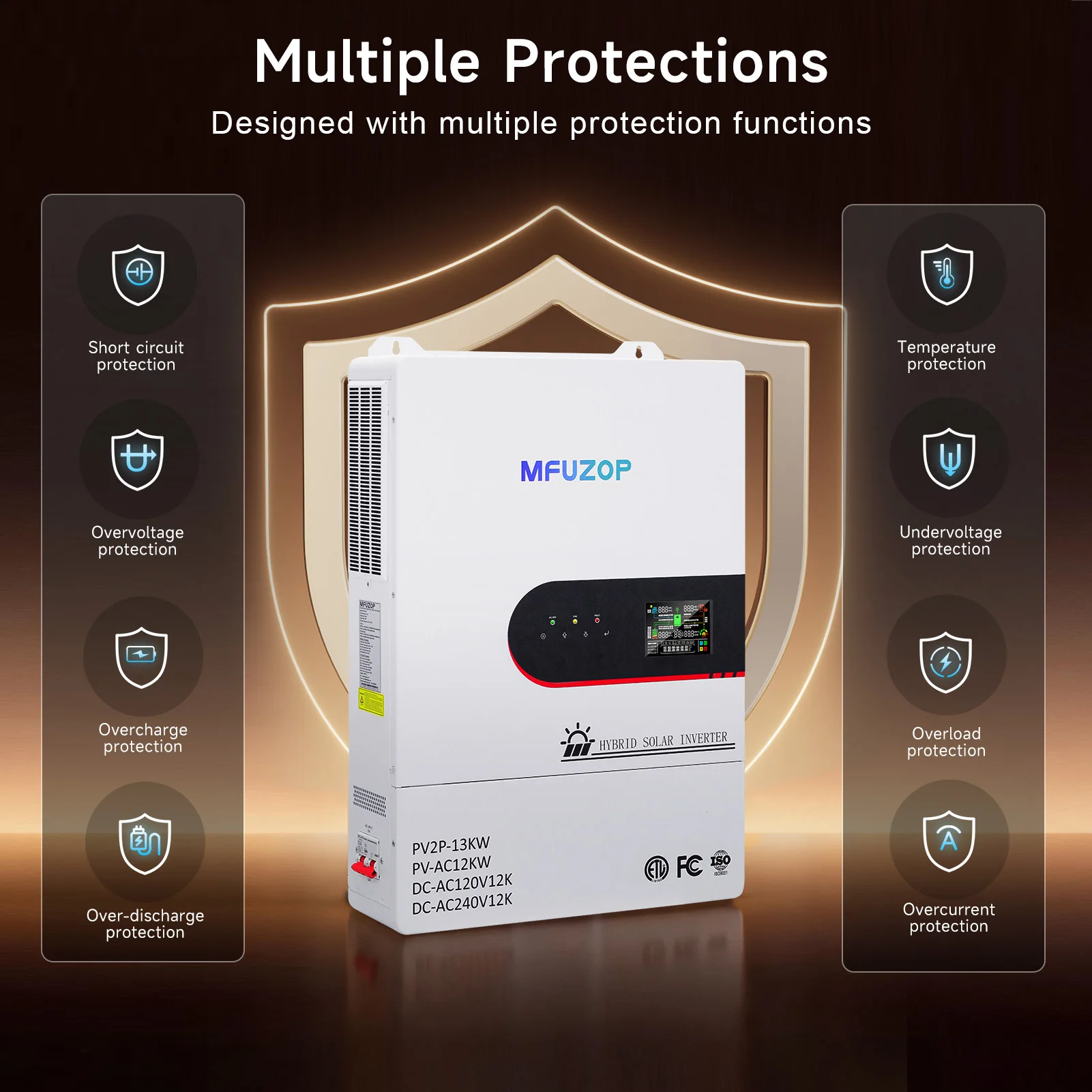 MFUZOP 48V 12000W Split Phase Hybrid Solar Inverter – 120V/240V Pure Sine Wave, Dual MPPT 6500W x 2, RS485/RS232, Home Energy Storage & Emergency Backup, US Stock Fast Delivery