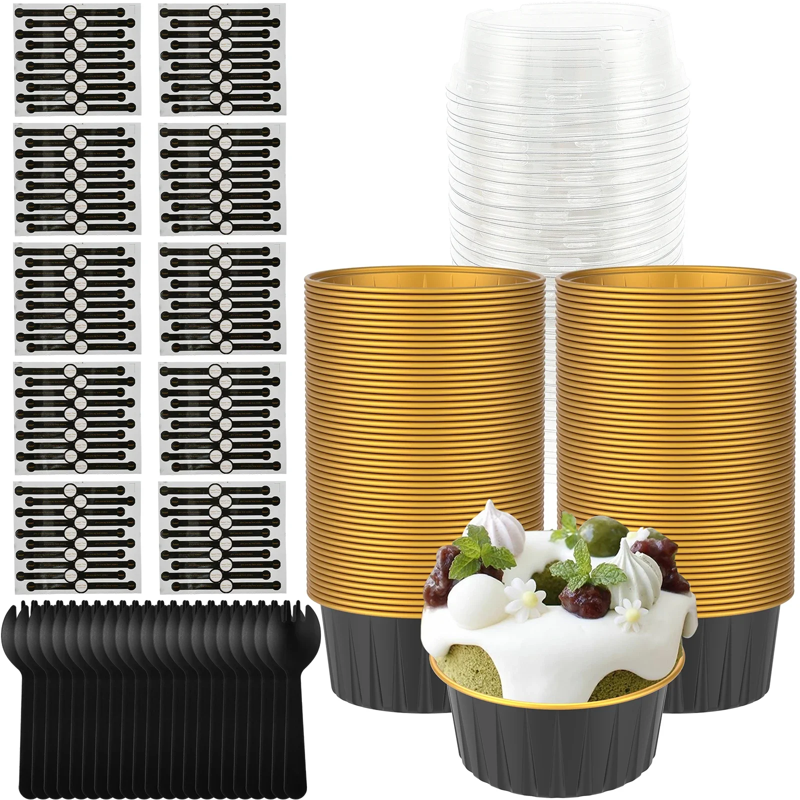 

100Pcs Mini Loaf Pans Foil Cupcake Liner Heat Resistant Aluminum Cake Cup Round Baking Cup Kitchen Wedding Birthday Party Supply