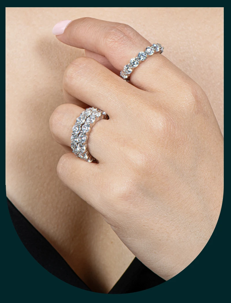 OXTAO Vollmoissanit-Ring, 4 mm, D VVS1, für Damen, funkelnder Ehering, Ewigkeitsring, Jubiläumsschmuck, Geschenke, 14 Karat Gold gefüllt – Detail 7
