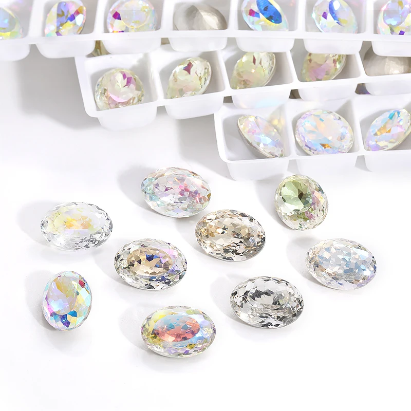 Loose Oval Gem Glass Sew On Rhinestones For Pointback Jewelry Making Strass Glitter Crystal Diamond Clothes Sewing Accessories